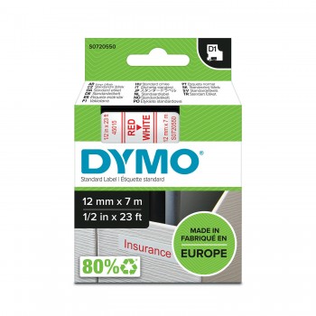 DYMO D1 Juostelė 12mm x7m / raudonas ant baltos (45015 / S0720550)