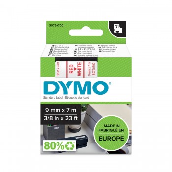 DYMO D1 lente 9 mm x 7 m / sarkana uz balta (40915 / S0720700)