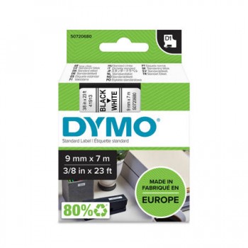 DYMO S0720680 D1 Juostelė 9mm x 7m (balta / juodas šifras) - 10 vnt.