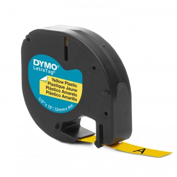 DYMO LetraTag Plastikinė Juostelė 12mm x 4m / juodas ant geltonos (S0721570 / S0721620)