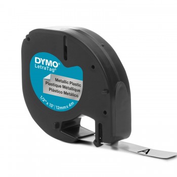 DYMO LetraTag plastteip 12mm x 4m / must hõbedal (S0721710)