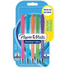 Paper Mate Flexgrip Bright automaatne kuulipliiats must 5 tk. - 2171853