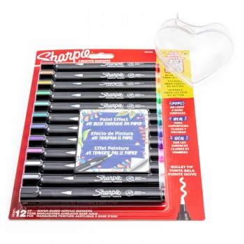 Sharpie 12 spalvų akrilinių žymeklių rinkinys su širdele, skirtas spalvinti Sharpie 12 spalvų akrilinių žymeklių rinkinys su širdele, skirtas spalvinti
