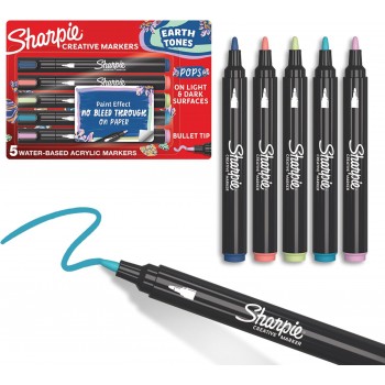„Sharpie“ akriliniai žymekliai, žemės spalvų, 5 vnt. + priedai: knygų žymeklis, maišelis, raktų pakabukas