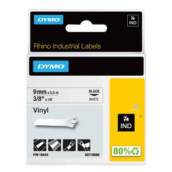 DYMO 18443 RHINO Vinilinė Juostelė 9mm x 5,5m (balta / juodas šriftas)