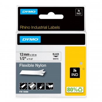 DYMO Rhino Nailono Juostelė 12mm x 3.5m / juodas ant baltos (18488)