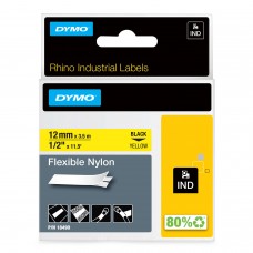 DYMO Rhino nailonlint 12 mm x 3,5 m / must kollasel (18490)