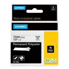 DYMO Rhino polüesterteip 12 mm x 5,5 m / must valgel (18483)