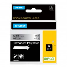 DYMO Rhino poliestera lente 12 mm x 5,5 m / melna uz metāla / (18486)