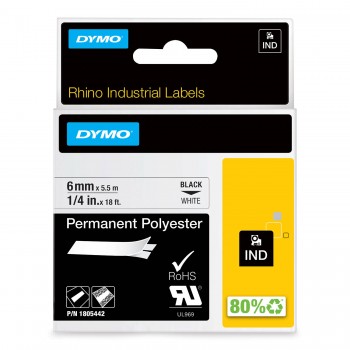 DYMO Rhino poliestera lente 6 mm x 5,5 m / melns uz balta (1805442)