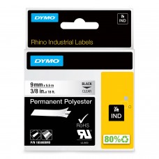 DYMO Rhino polüesterteip 9 mm x 5,5 m / must läbipaistval peal (18508)