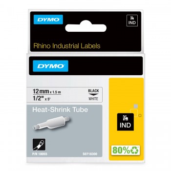 DYMO Rhino Termo vamzdelis 12mm x 1.5m / juodas ant baltos (18055)