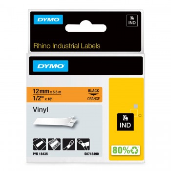 DYMO Rhino vinüülteip 12 mm x 5,5 m / must oranžil (18435)