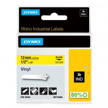 DYMO Rhino vinüülteip 12 mm x 5,5 m / must kollasel (18432)