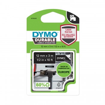 DYMO D1 vastupidav teip 12mm x 3m / valge mustal (1978365)