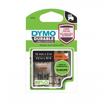 DYMO D1 vastupidav teip 12mm x 3m / must oranžil (1978367)