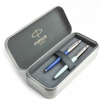 Parker Jotter Originals Blue ja Pastel Blue pastapliiatsi kinkekomplekt metallümbrisega