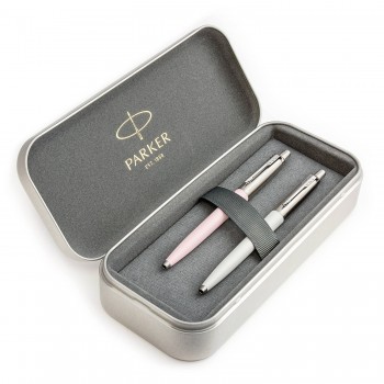 Parker Jotter Originals Pearl ja Pink pastapliiatsi kinkekomplekt metallümbrises