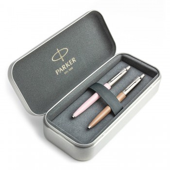 Parker Jotter Originals Pink ir Beige dovanų rinkinys su metaliniu dėklu