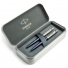 Parker Jotter Royal Blue CT tušinuko ir pieštukų rinkinys metalinėje dėžutėje