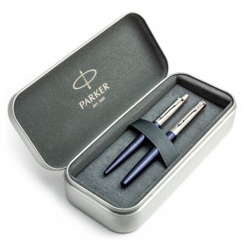 Parker Jotter Royal Blue CT plunksnakočio ir tušinuko rinkinys metalinėje dėžutėje
