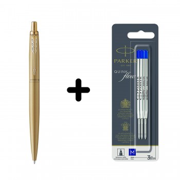 Parker Jotter XL Gold GT tušinukas + mėlynas M rašiklio užpildas, 3 vnt.