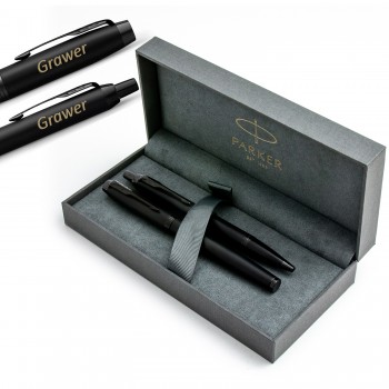 Parker IM Achromatic Black rinkinys - plunksnakotis ir tušinukas su graviravimu elegantiškoje dėžutėje