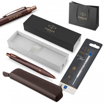 „Parker IM Professionals Monochrome Burgundy“ tušinukas + dėklas, įdėklas, rankinė. Dovanėlė mokytojui