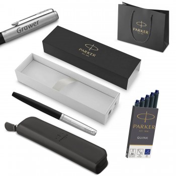 „Parker Jotter Originals Black“ plunksnakotis su graviravimu + dėklas ir rašalo kasetės / Dovanėlė moksleiviui ar studentui