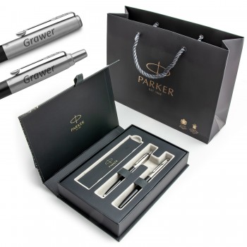 Parker Jotter Originals juodos spalvos plunksnakočių rinkinys elegantiškoje dovanų dėžutėje su graviravimu