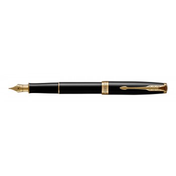 Parker Sonnet Black Lacquer GT (M) plunksnakotis dovanų rinkinys su graviūra / užrašų knygutė ir krepšelis