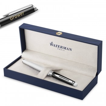 Waterman HÉMISPHÈRE COLOR-BLOCK BLACK-WHITE tušinukas su dangteliu ir graviravimu